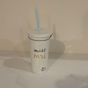 Kate Spade White and Gold Tumbler with Blue Straw